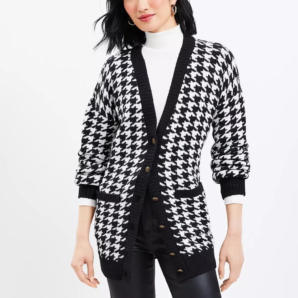 LOFT Houndstooth Cardigan Size Small